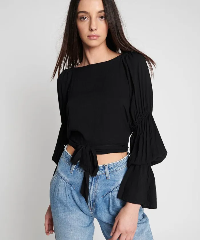 One Teaspoon Tops BLACK SUMMER NIGHTS CROP LONGSLEEVE TOP 8211 Women One Teaspoon Tops BLACK SUMMER NIGHTS CROP LONGSLEEVE TOP 8211 Women