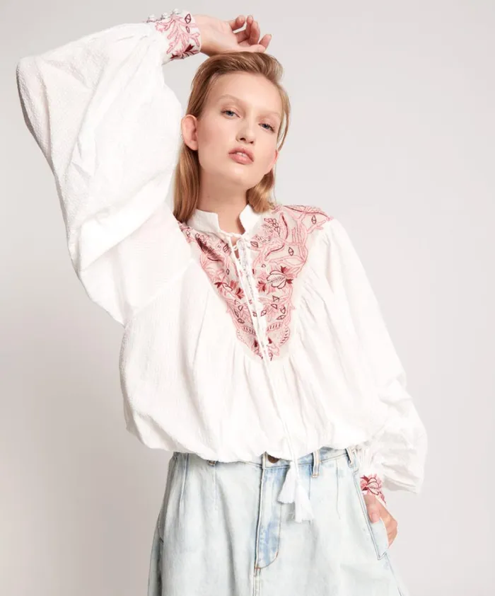 One Teaspoon Tops DESERT FLORAL EMBROIDERED GYPSY TOP 8211 Women