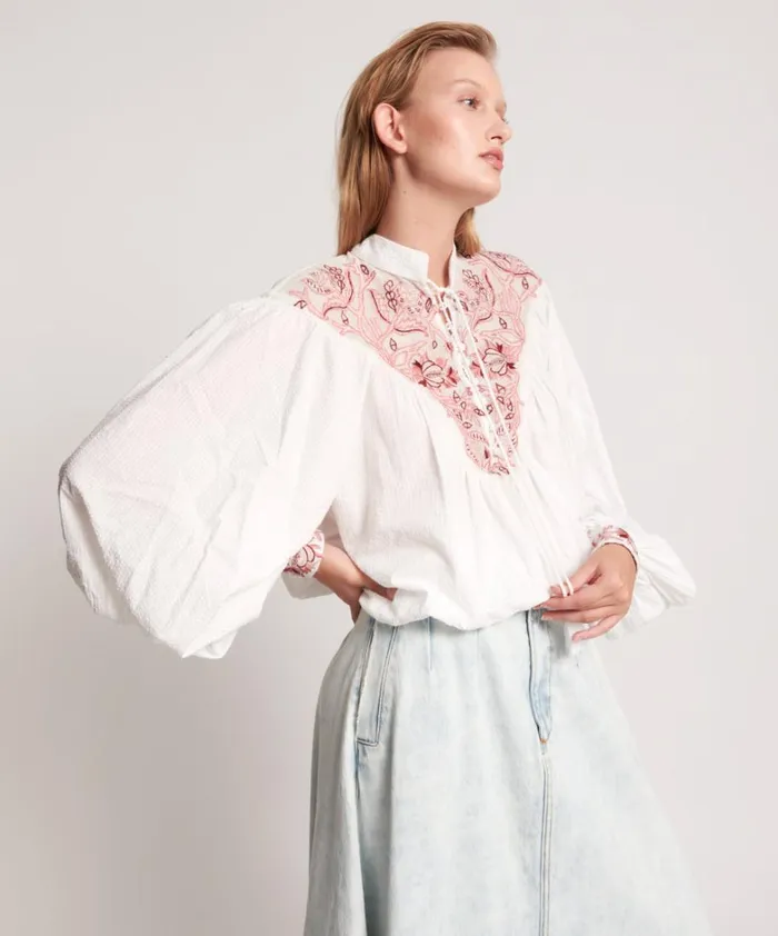 One Teaspoon Tops DESERT FLORAL EMBROIDERED GYPSY TOP 8211 Women