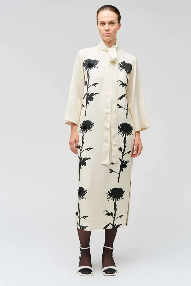 Oroton Dresses Women Graphic Floral Print Dress Antique Cream