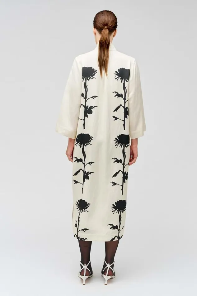 Oroton Dresses Women Graphic Floral Print Dress Antique Cream