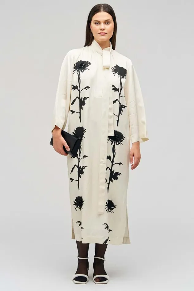 Oroton Dresses Women Graphic Floral Print Dress Antique Cream