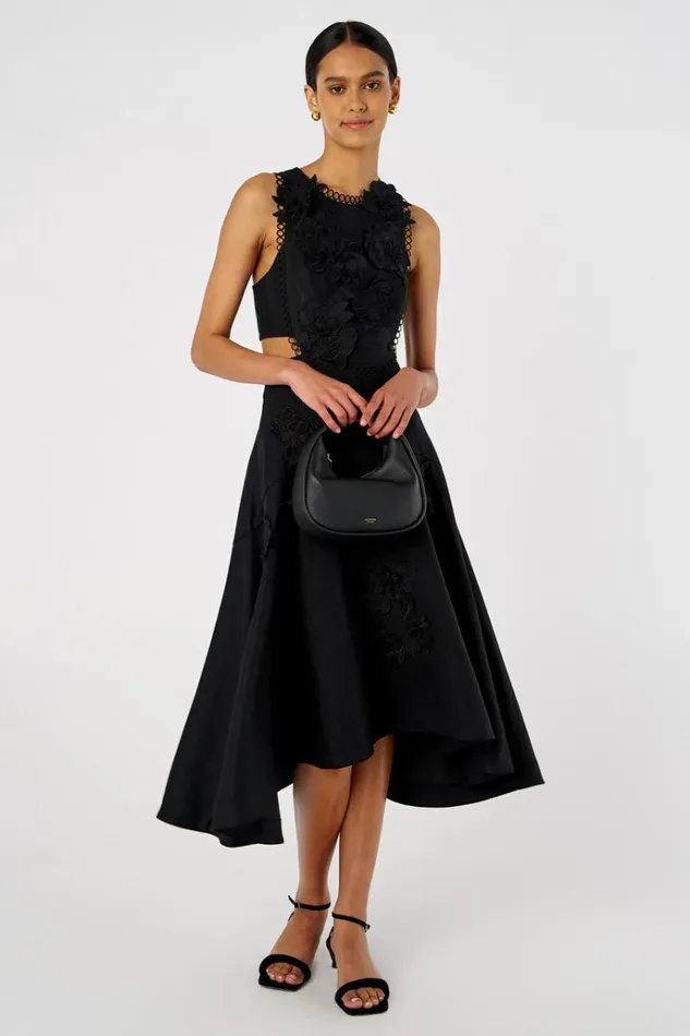Oroton Dresses Women Lace Flower Midi Dress Black