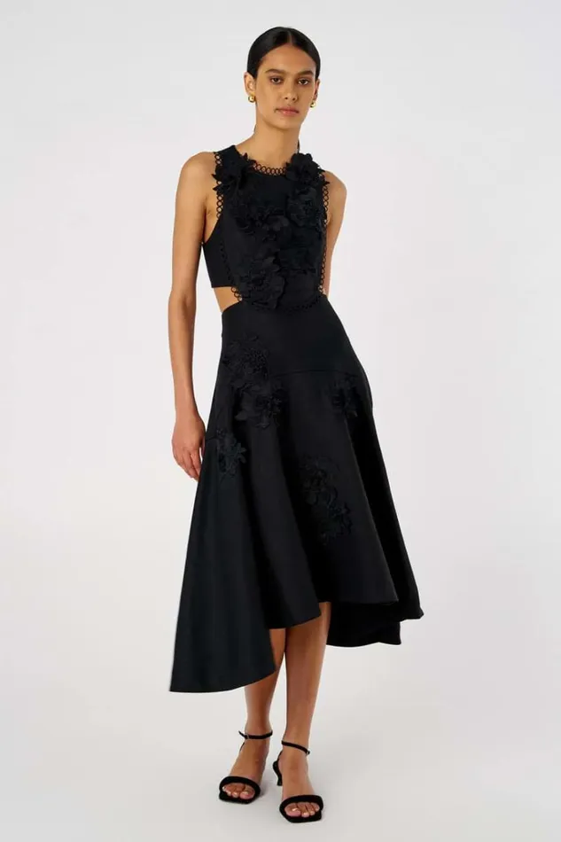 Oroton Dresses Women Lace Flower Midi Dress Black