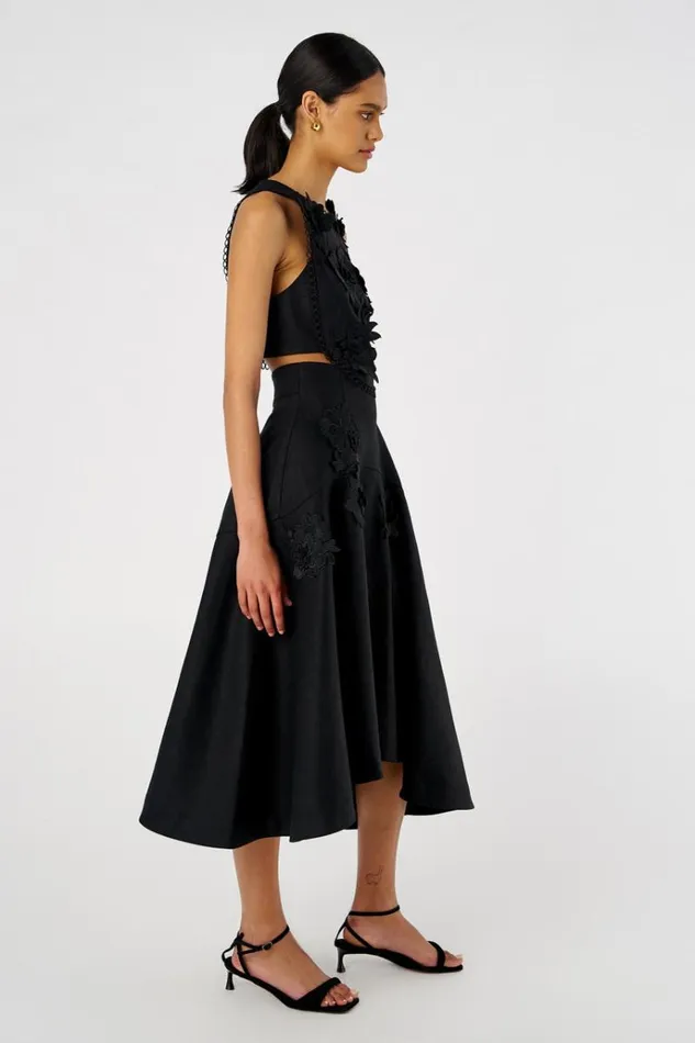 Oroton Dresses Women Lace Flower Midi Dress Black