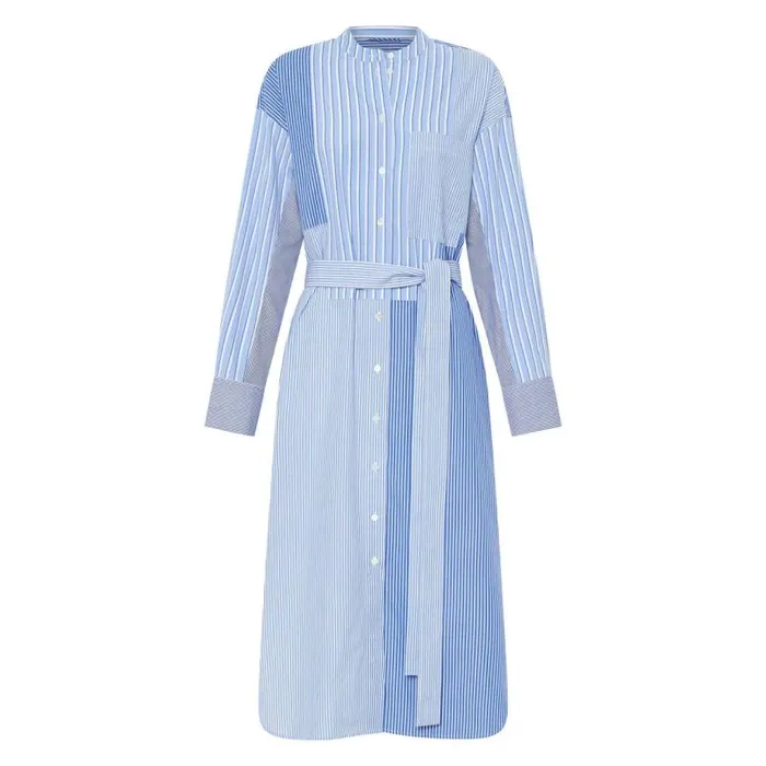 Oroton Dresses Women Mixed Stripe Shirt Dress Workwear Blue