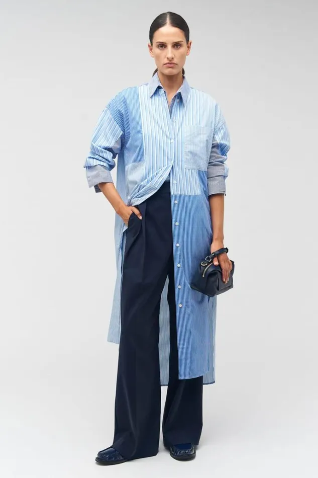 Oroton Dresses Women Mixed Stripe Shirt Dress Workwear Blue
