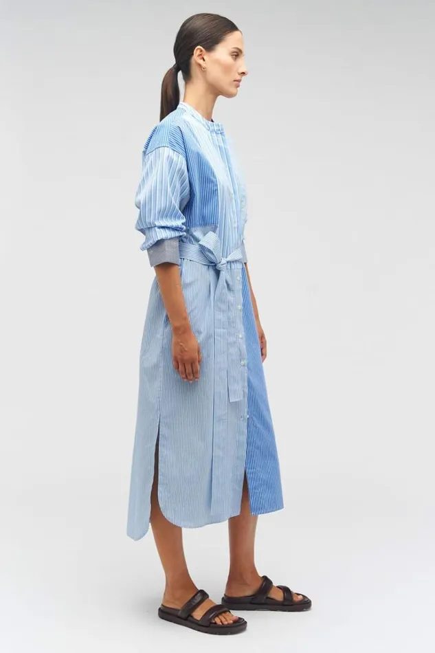 Oroton Dresses Women Mixed Stripe Shirt Dress Workwear Blue