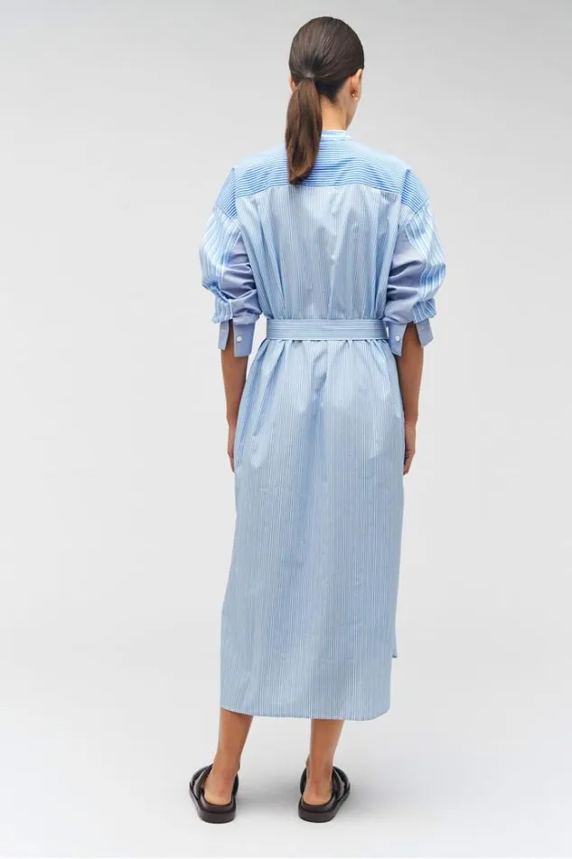 Oroton Dresses Women Mixed Stripe Shirt Dress Workwear Blue