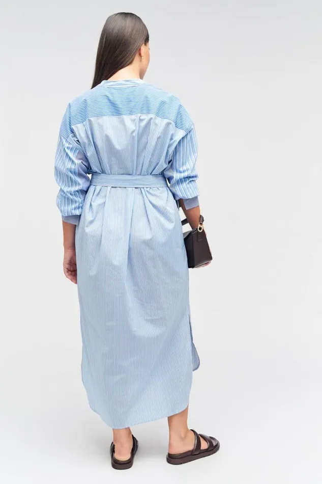 Oroton Dresses Women Mixed Stripe Shirt Dress Workwear Blue