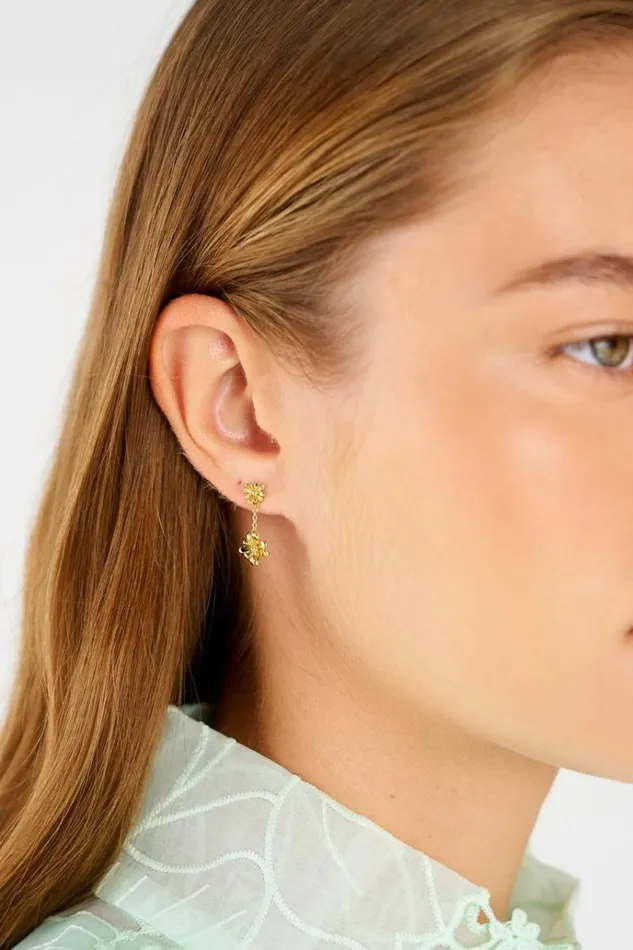 Oroton Earrings Jewellery Daisy Drop Studs 18k Gold