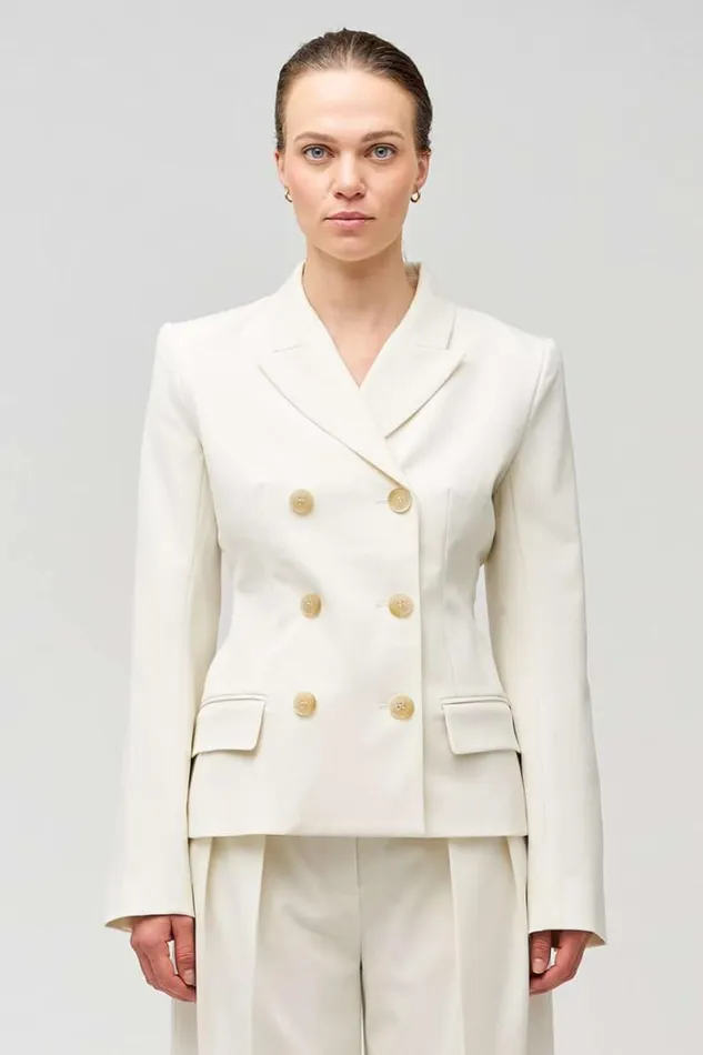 Oroton Jackets and Outerwear Women Shaped Double Breasted Blazer Milk