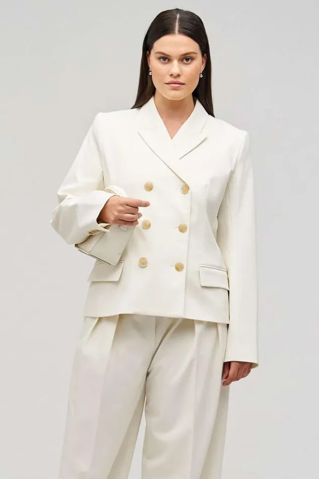 Oroton Jackets and Outerwear Women Shaped Double Breasted Blazer Milk