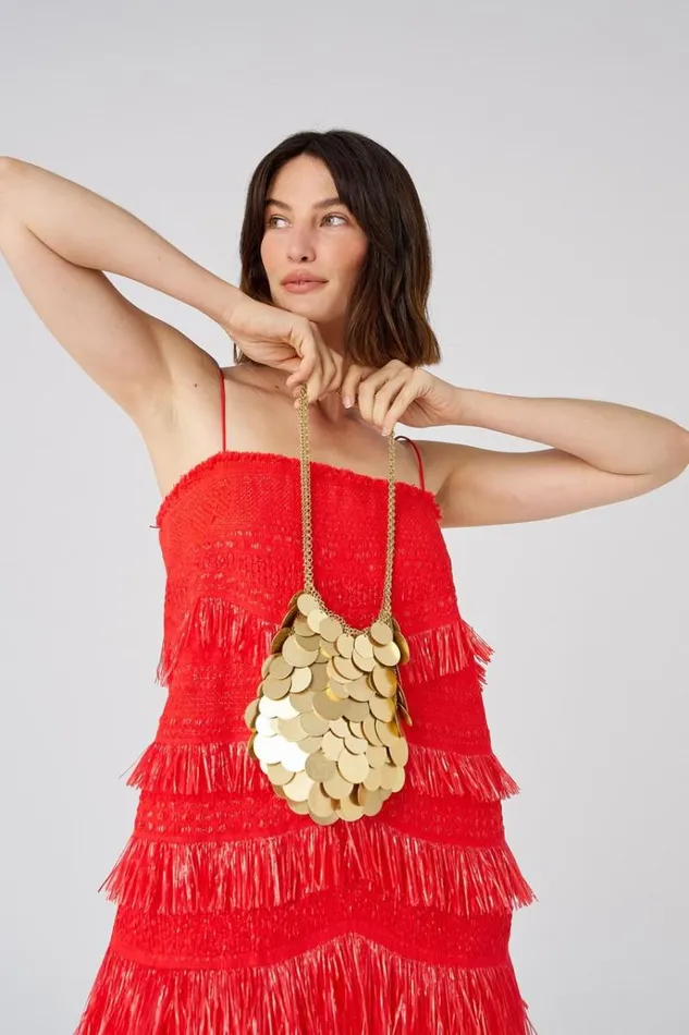 Oroton Mini Bags Women Vera Circular Paillettes Bag Worn Gold