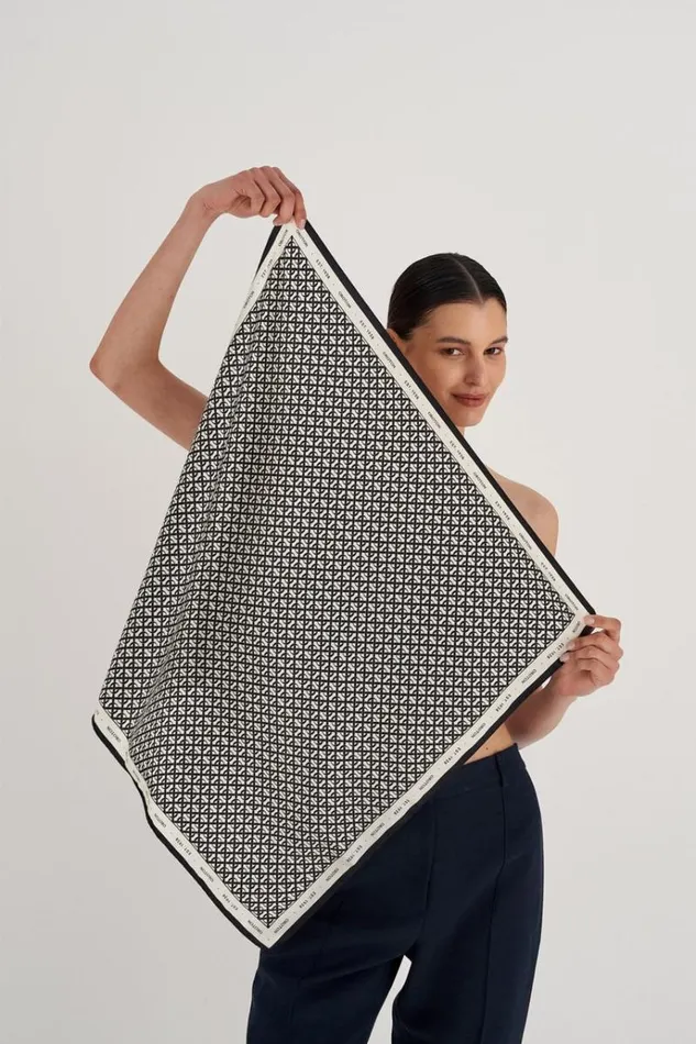 Oroton Scarves Accessories All Over Logo Silk Scarf Creamblack