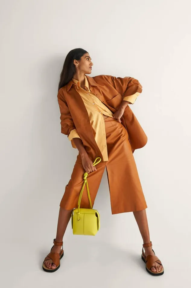 Oroton Skirts Women Leather Skirt Tan