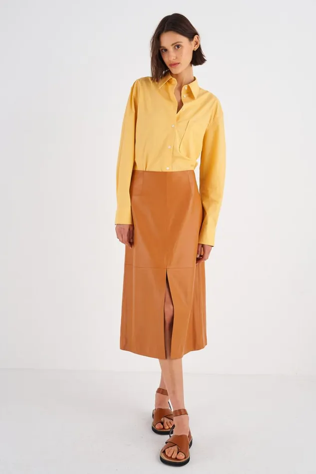Oroton Skirts Women Leather Skirt Tan