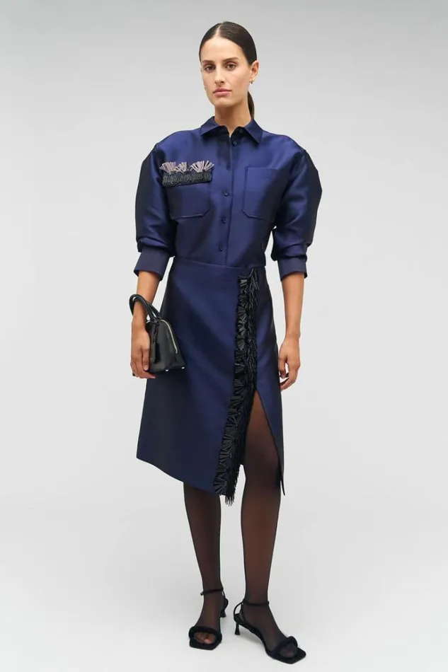 Oroton Skirts Women Wrap Skirt With Fringe Beading North Sea