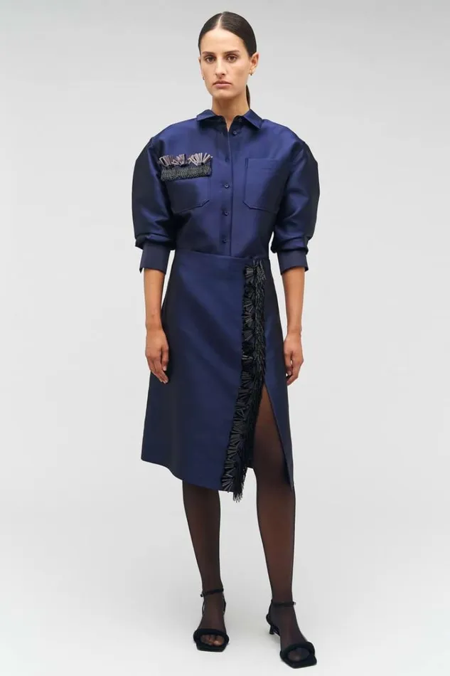 Oroton Skirts Women Wrap Skirt With Fringe Beading North Sea