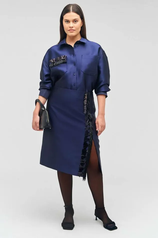Oroton Skirts Women Wrap Skirt With Fringe Beading North Sea
