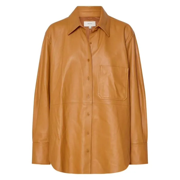 Oroton Tops Women Leather Overshirt Tan