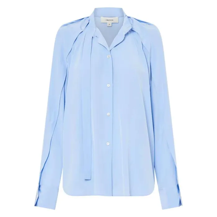 Oroton Tops Women Tie Neck Shirt Delft Blue
