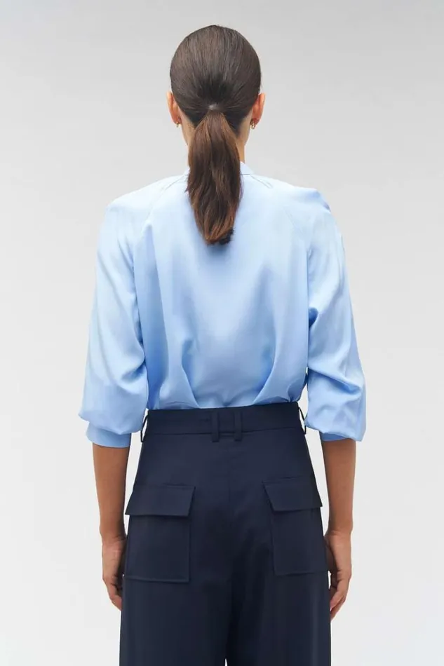 Oroton Tops Women Tie Neck Shirt Delft Blue