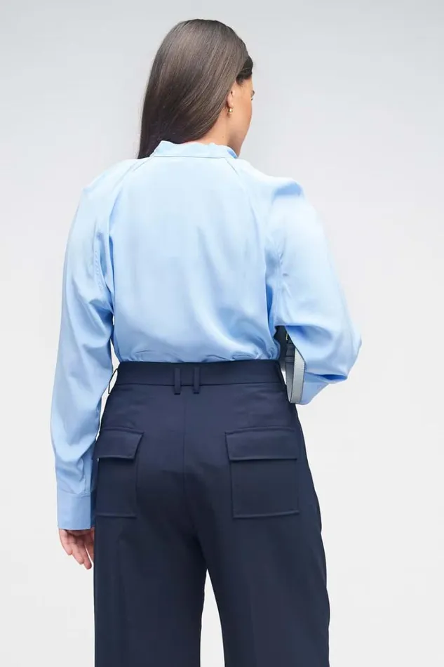 Oroton Tops Women Tie Neck Shirt Delft Blue