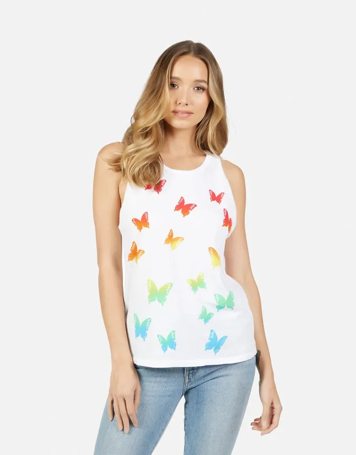 Peyton Rainbow Butterflies White Women039s Lauren Moshi Tanks