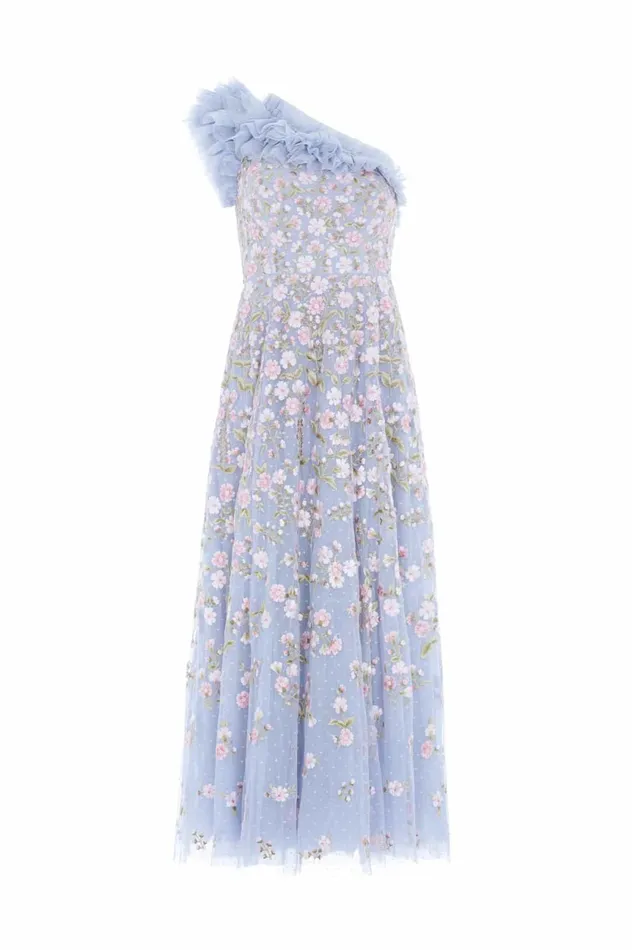 Posy Pirouette OneShoulder Ankle Gown Blue Women Needle and Thread Dresses