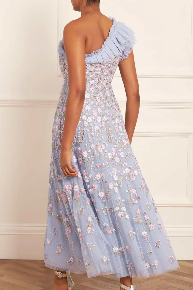 Posy Pirouette OneShoulder Ankle Gown Blue Women Needle and Thread Dresses