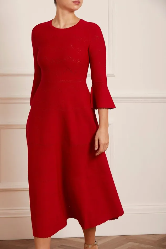Pretty Pointelle Knit Ankle Gown Red Women Needle and Thread Dresses