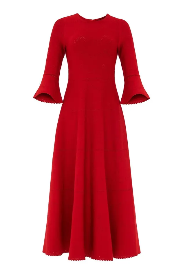Pretty Pointelle Knit Ankle Gown Red Women Needle and Thread Dresses