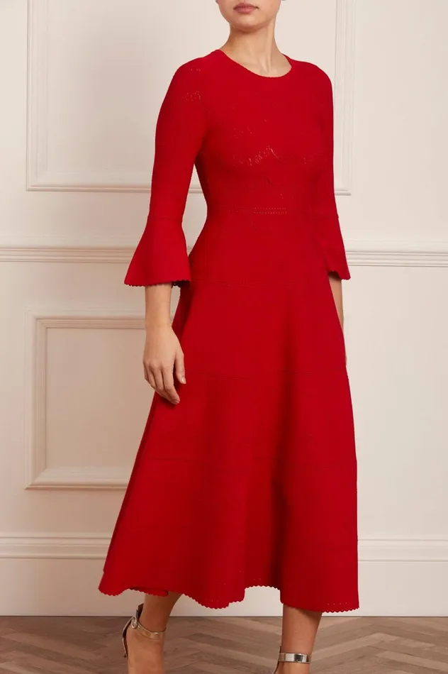 Pretty Pointelle Knit Ankle Gown Red Women Needle and Thread Dresses