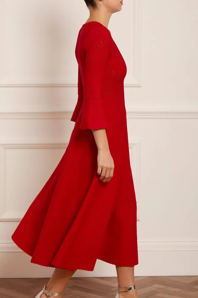 Pretty Pointelle Knit Ankle Gown Red Women Needle and Thread Dresses
