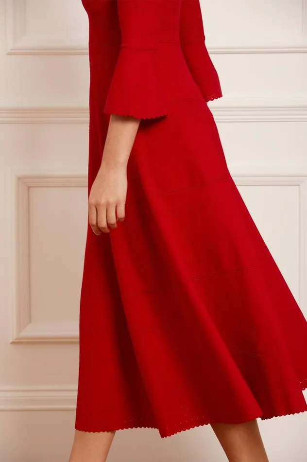 Pretty Pointelle Knit Ankle Gown Red Women Needle and Thread Dresses