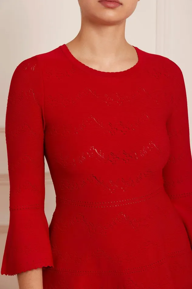 Pretty Pointelle Knit Ankle Gown Red Women Needle and Thread Dresses