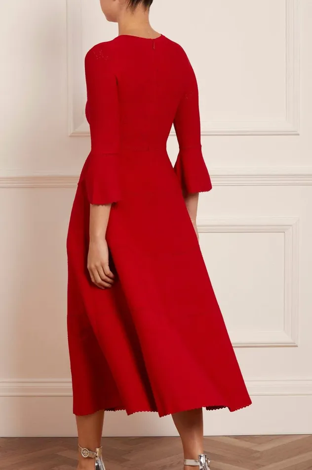 Pretty Pointelle Knit Ankle Gown Red Women Needle and Thread Dresses