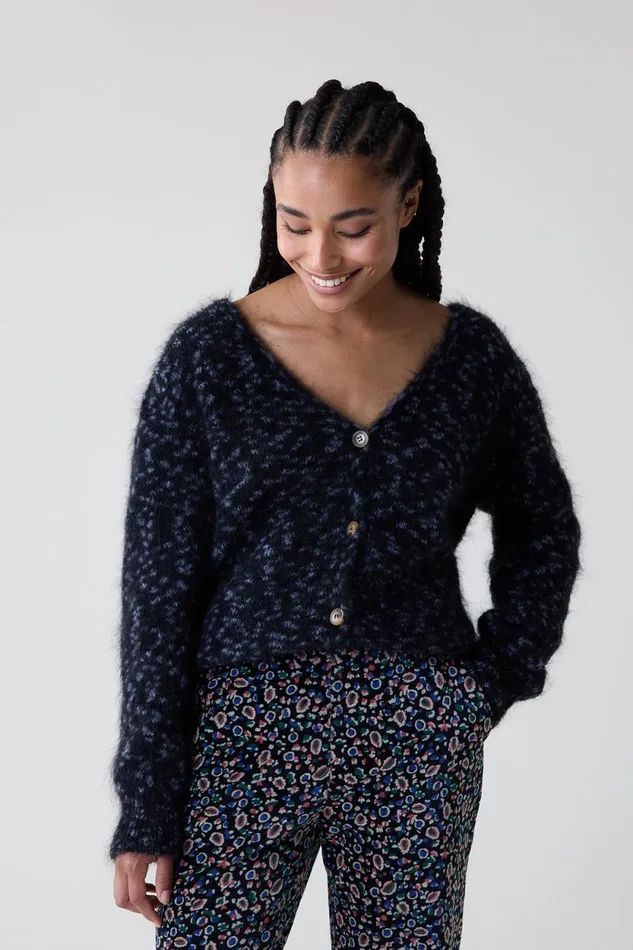 Pulls and Vests Women Leon and Harper Marta Leopard Cardigan Grey
