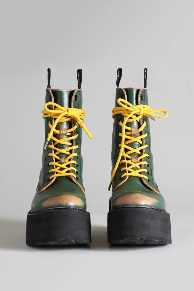 R13 Boots Women DOUBLE STACK BOOT 8211 HUNTER GREEN REMOVE COMBAT BOOTS