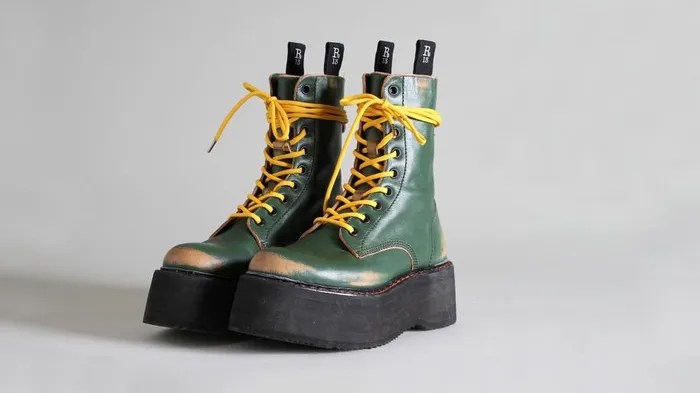 R13 Boots Women DOUBLE STACK BOOT 8211 HUNTER GREEN REMOVE COMBAT BOOTS