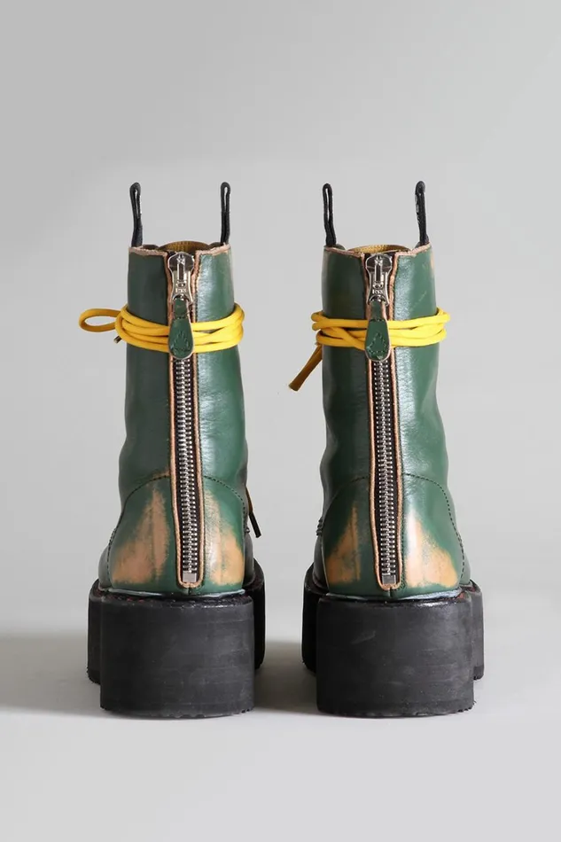 R13 Boots Women DOUBLE STACK BOOT 8211 HUNTER GREEN REMOVE COMBAT BOOTS