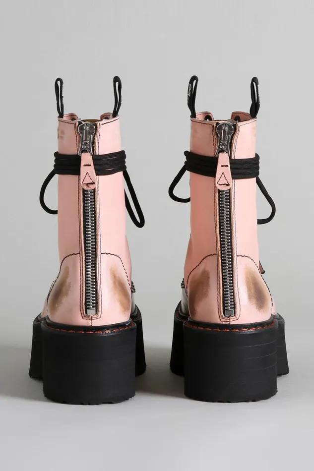 R13 Boots Women DOUBLE STACK BOOT 8211 PINK COMBAT BOOTS