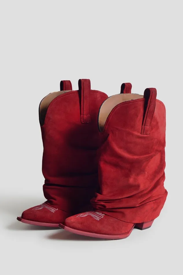 R13 Boots Women LOW RIDER COWBOY BOOT 8211 RED SUEDE
