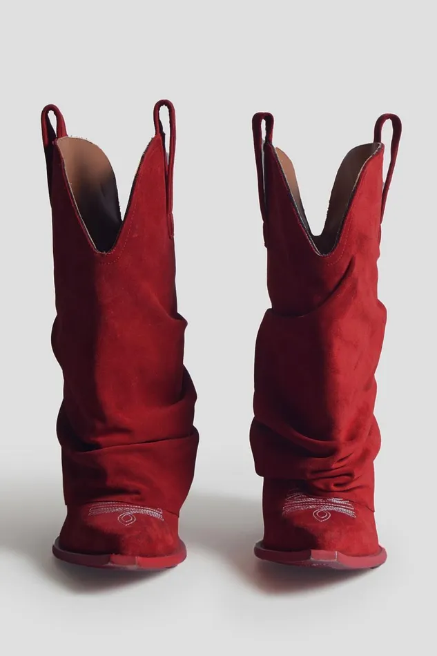R13 Boots Women LOW RIDER COWBOY BOOT 8211 RED SUEDE