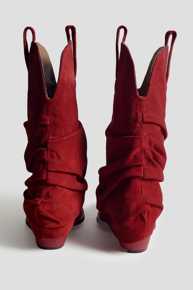 R13 Boots Women LOW RIDER COWBOY BOOT 8211 RED SUEDE