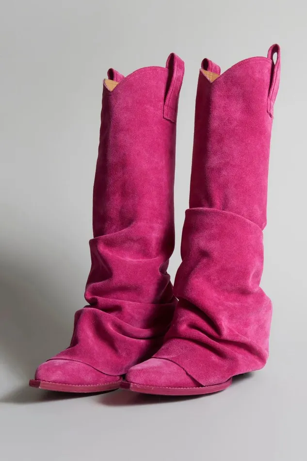 R13 Boots Women MID COWBOY BOOT 8211 PINK SUEDE