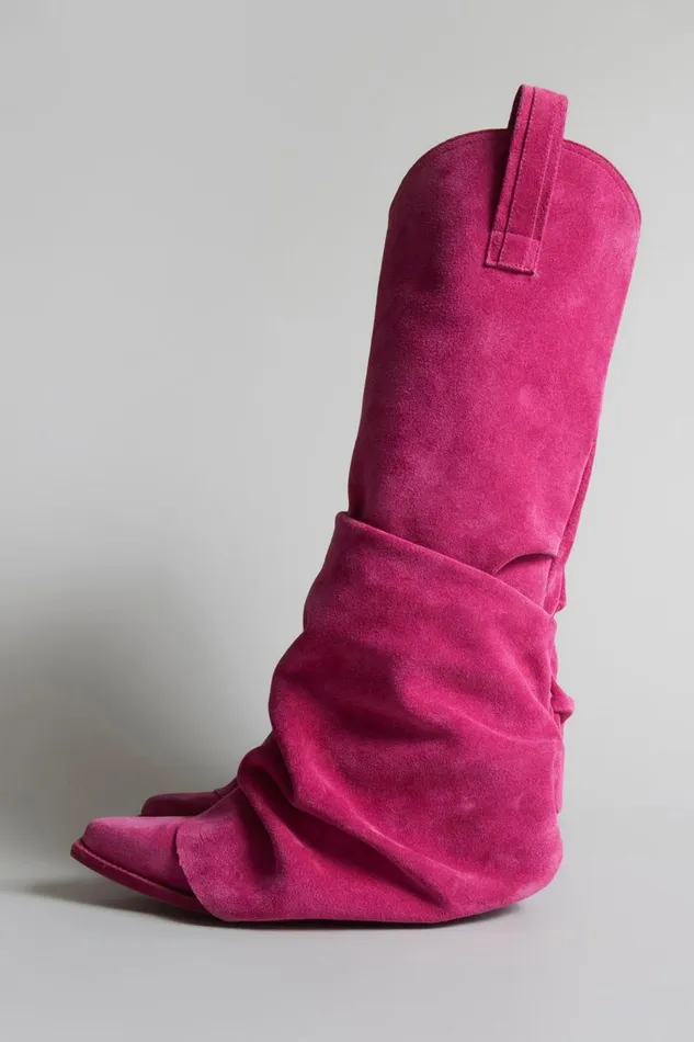 R13 Boots Women MID COWBOY BOOT 8211 PINK SUEDE