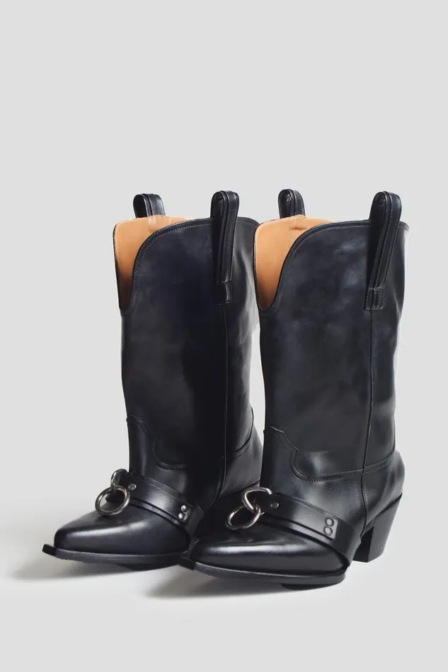 R13 Boots Women RINGED LOW RIDER COWBOY BOOT 8211 BLACK