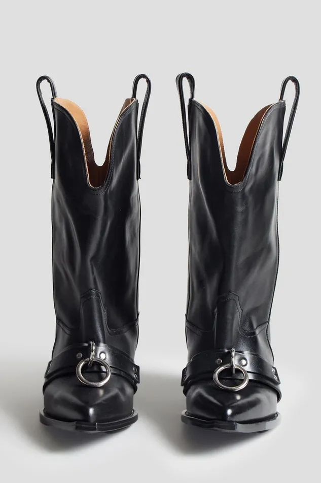 R13 Boots Women RINGED LOW RIDER COWBOY BOOT 8211 BLACK